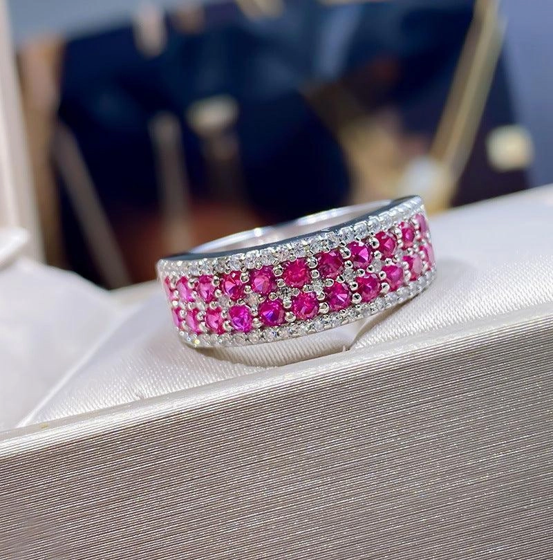 Simple Three-row Micro-inlaid AAA Zircon Female Ring