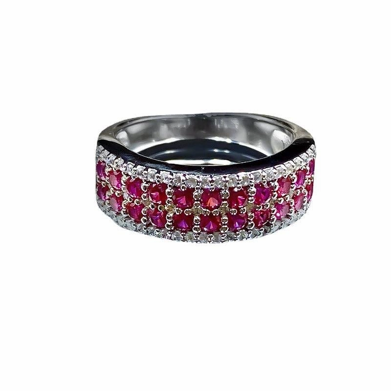 Simple Three-row Micro-inlaid AAA Zircon Female Ring