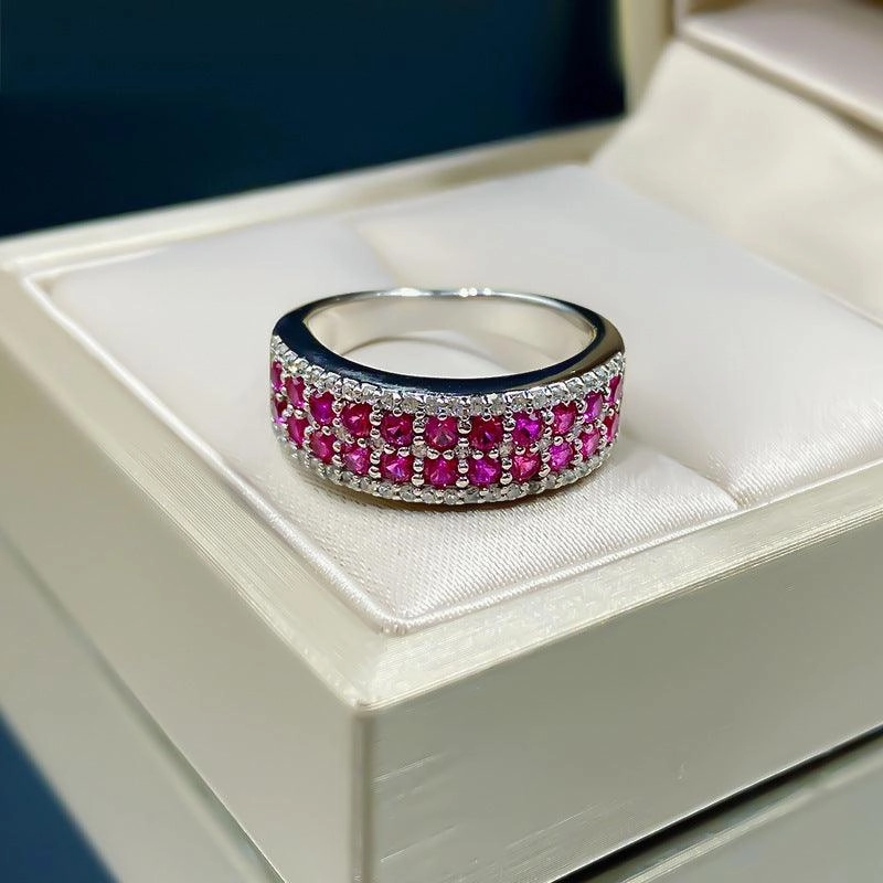 Simple Three-row Micro-inlaid AAA Zircon Female Ring