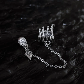 Single Silver Ghost Hand Skull Stud Earrings 