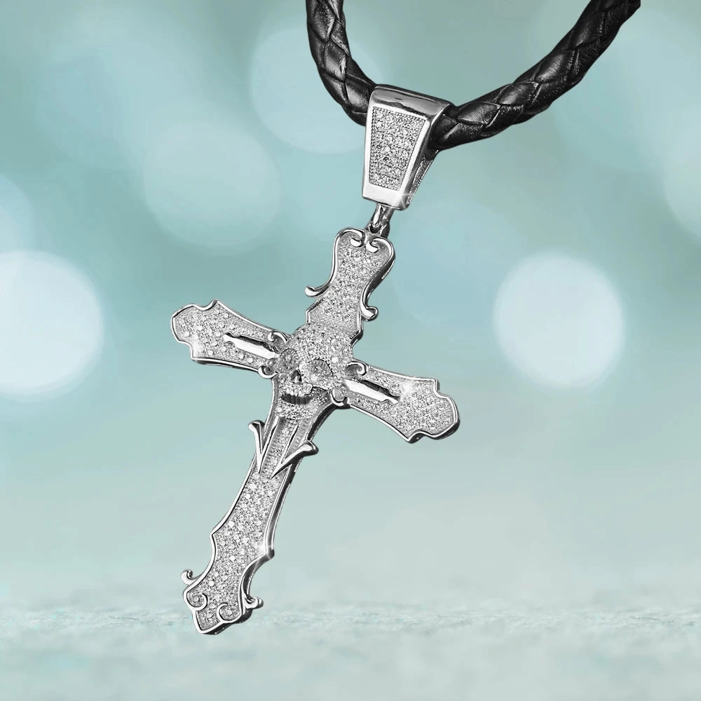 Skull Cross Rhodium Pendant