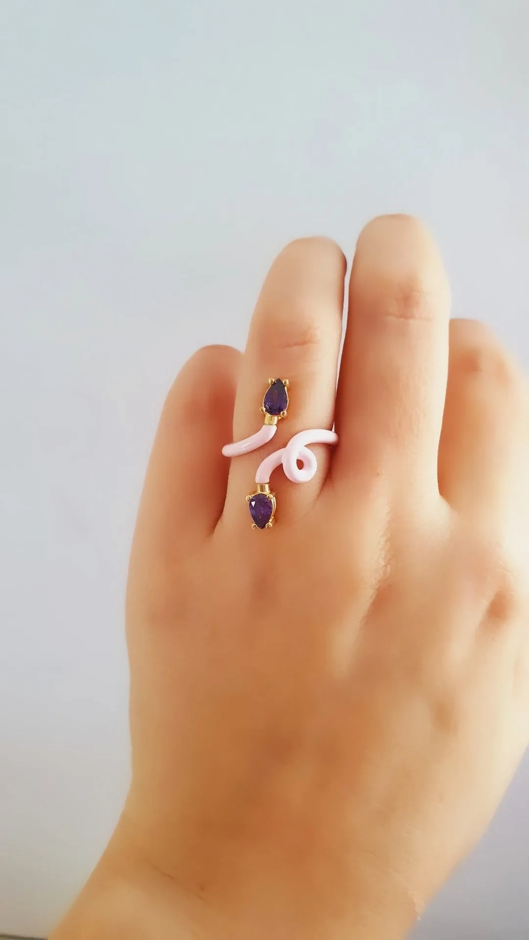 Soft Pink Iris Adjustable Ring - 925 Sterling Silver