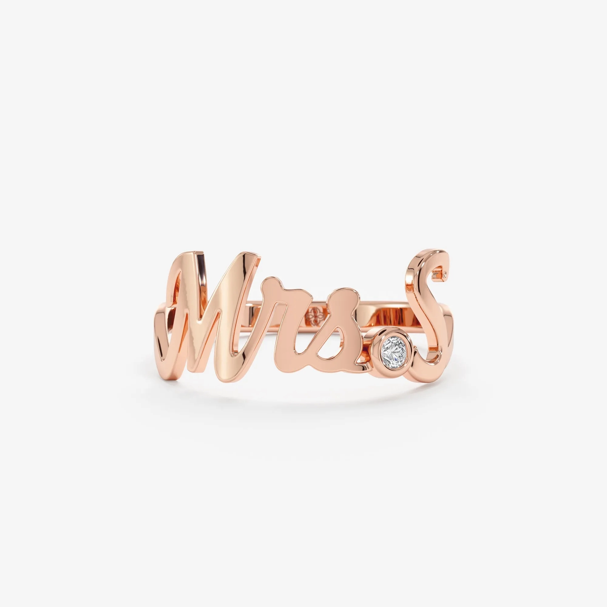 Solid Gold Mrs. Title and Initial Ring with Stone, Natasha