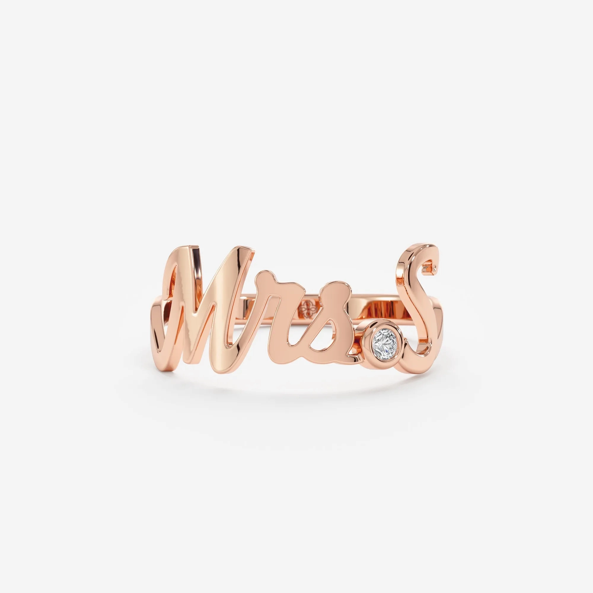 Solid Gold Mrs. Title and Initial Ring with Stone, Natasha