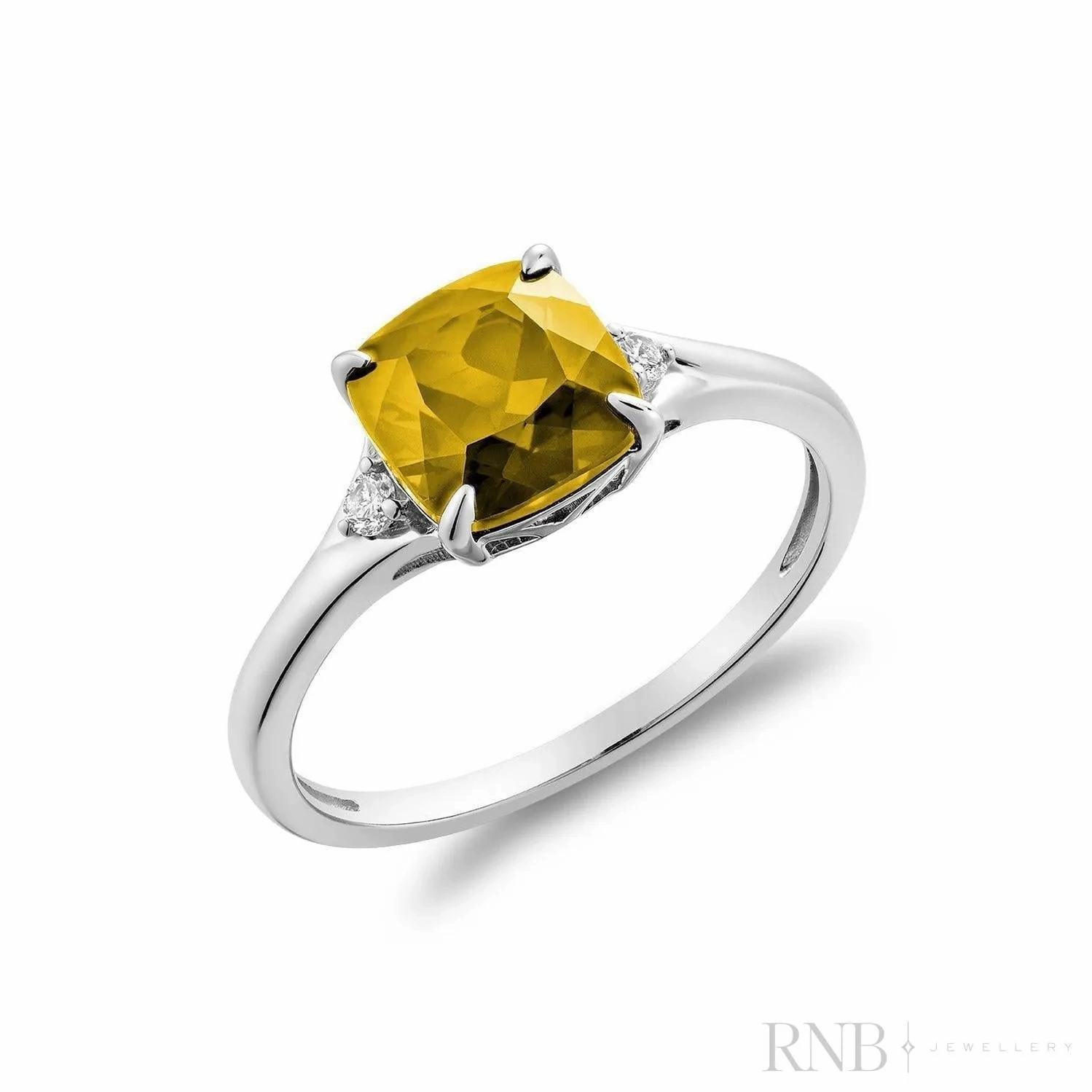 Solitaire Cushion Cut Gemstone &amp; Diamond Ring