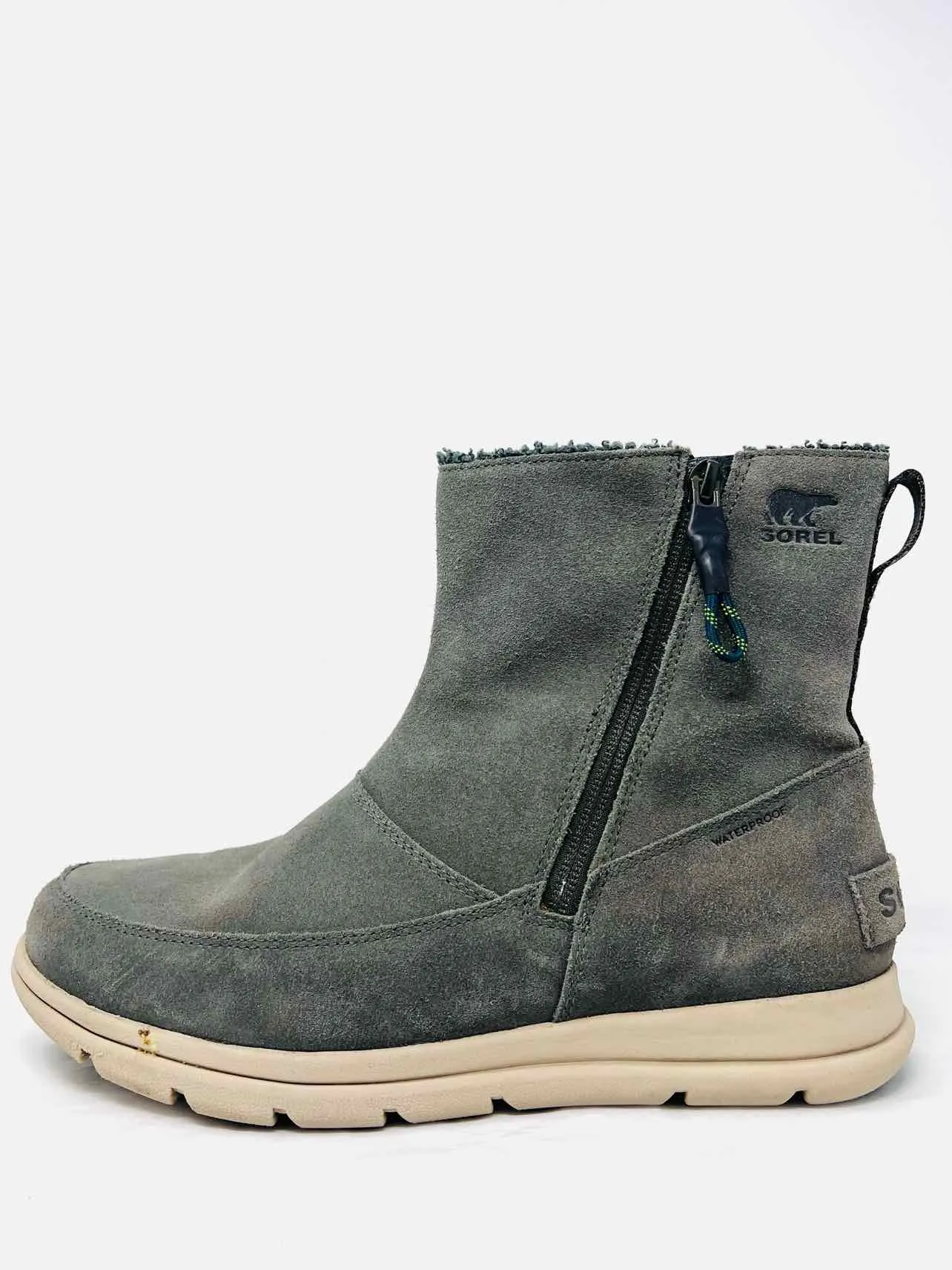 Sorel Größe 9 Olivfarbene Reißverschluss Wildleder Schuhe Knöchelstiefel