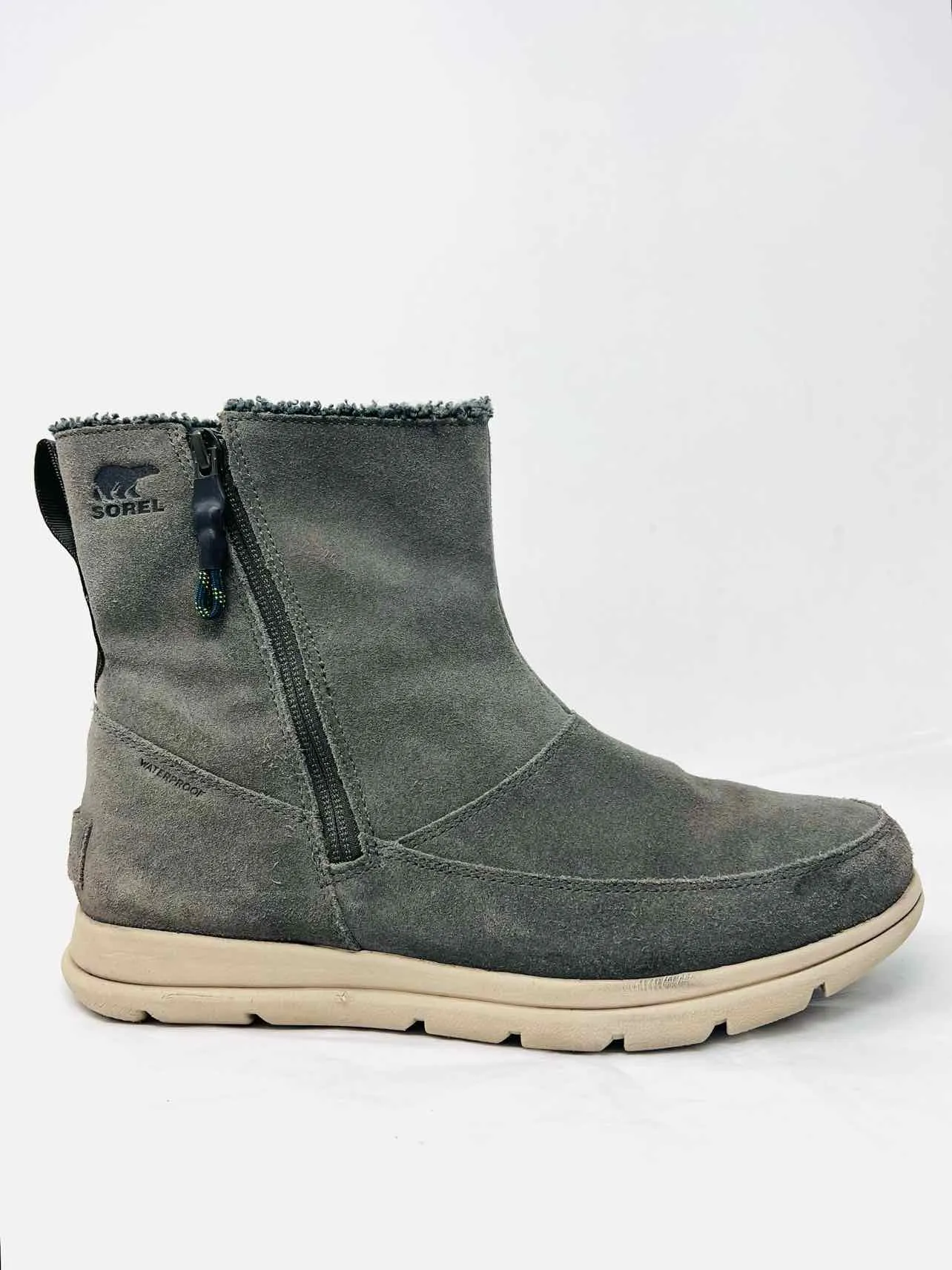 Sorel Größe 9 Olivfarbene Reißverschluss Wildleder Schuhe Knöchelstiefel