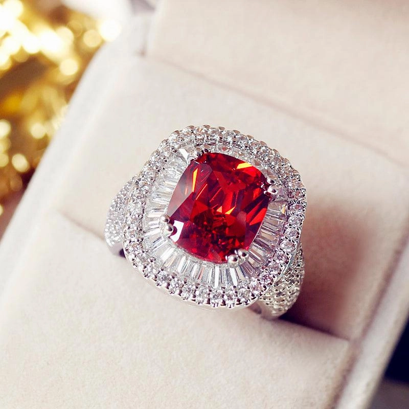 Square Pigeon Blood Stone Middle Index Finger Ring