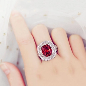 Square Pigeon Blood Stone Middle Index Finger Ring 