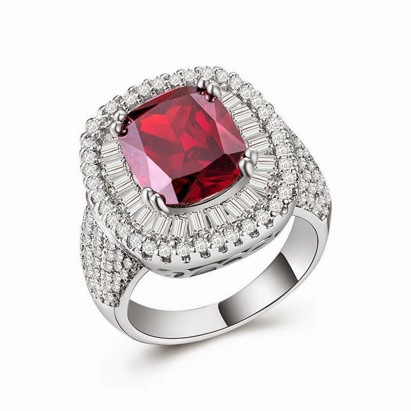 Square Pigeon Blood Stone Middle Index Finger Ring