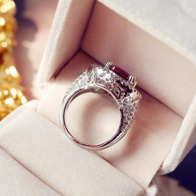 Square Pigeon Blood Stone Middle Index Finger Ring