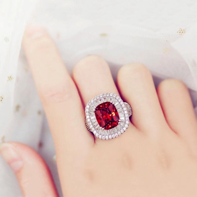 Square Pigeon Blood Stone Middle Index Finger Ring 