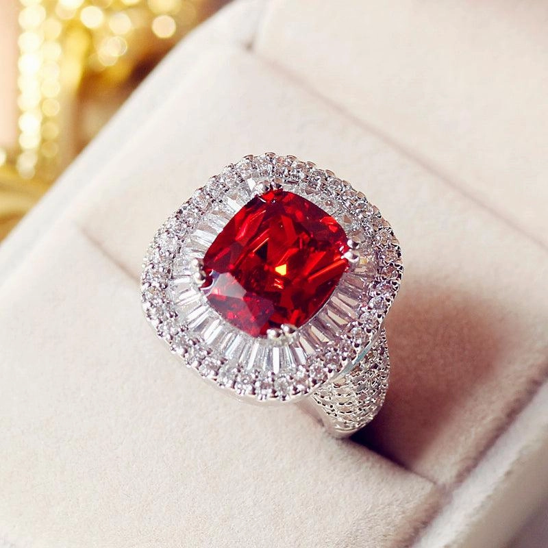 Square Pigeon Blood Stone Middle Index Finger Ring
