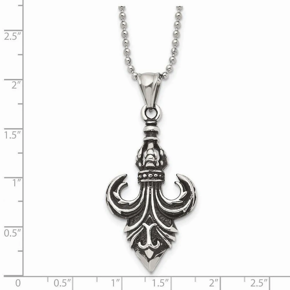Stainless Steel Antiqued &amp; Polished Fleur de lis Necklace