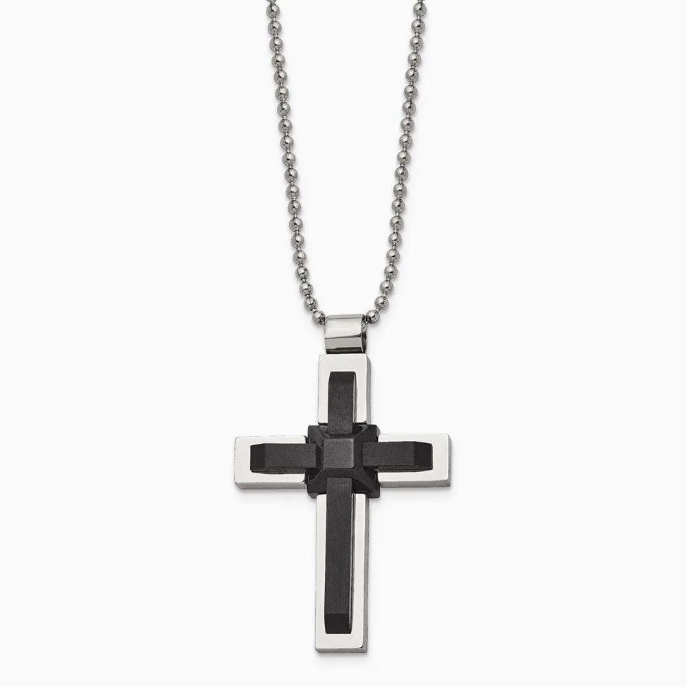Stainless Steel Black IP-plated and Polished Cross 20in Necklace