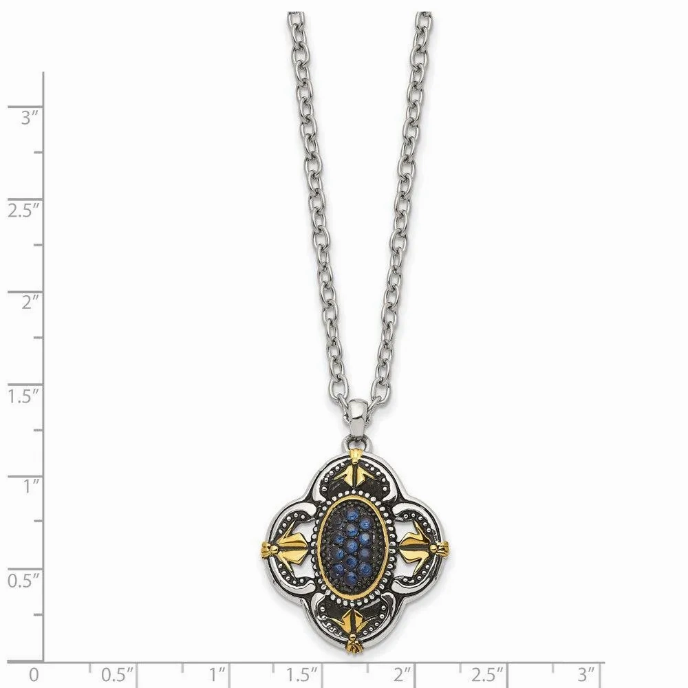 Stainless Steel Blue Glass with Yellow IP-plated Accent Necklace