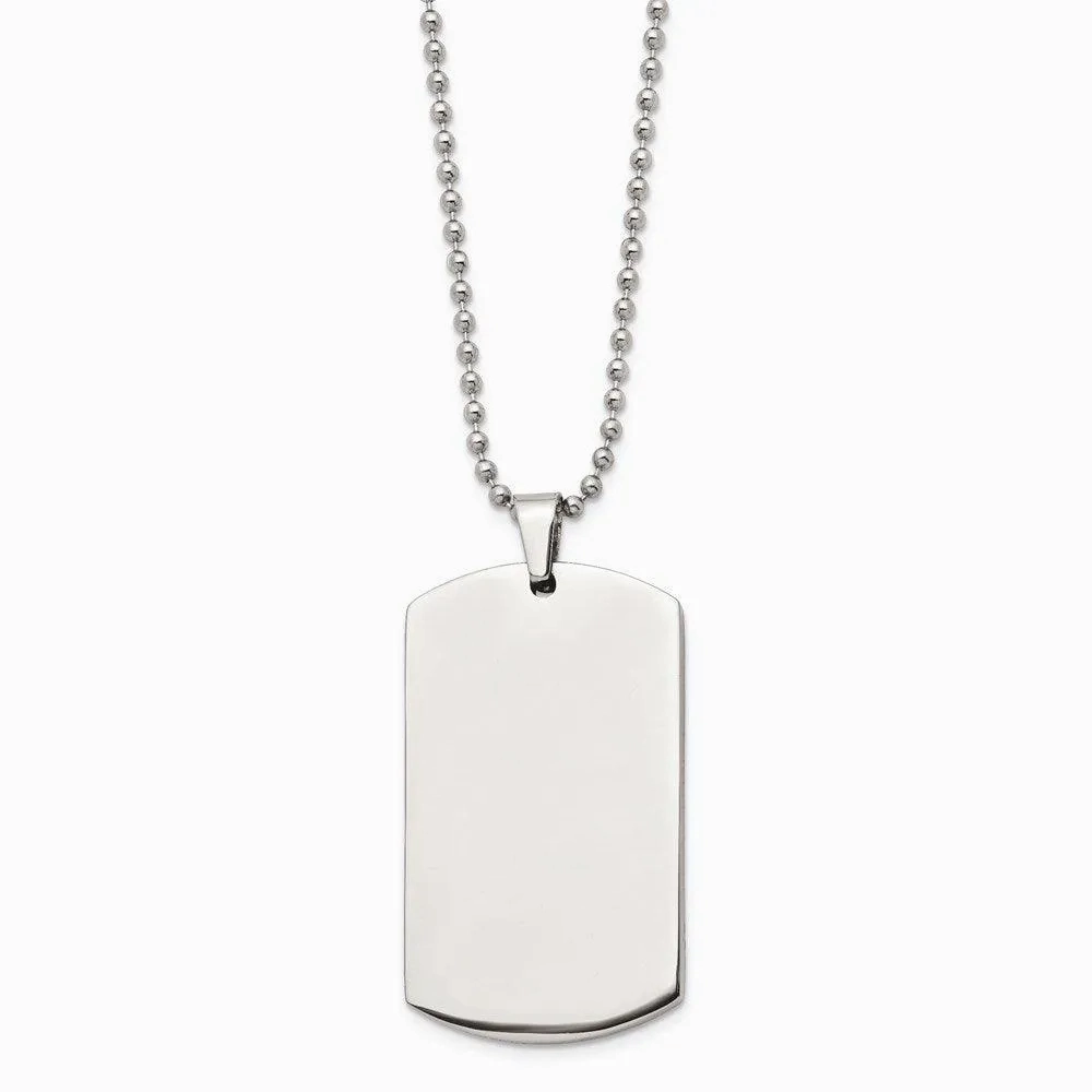 Stainless Steel Brushed &amp; Polished Rounded Edge 4mm Thick Dog Tag Necklace