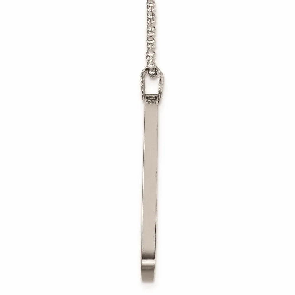 Stainless Steel Brushed &amp; Polished Rounded Edge 4mm Thick Dog Tag Necklace