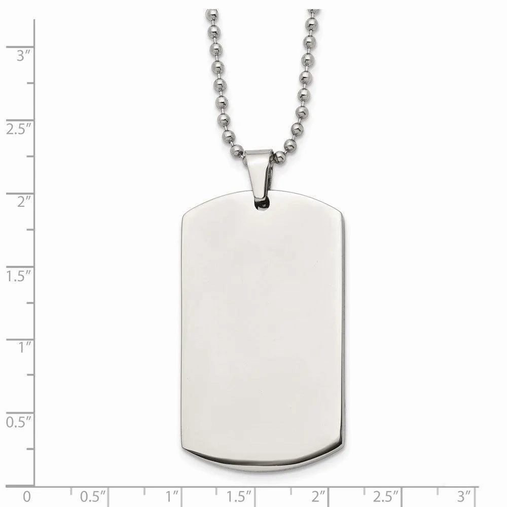 Stainless Steel Brushed &amp; Polished Rounded Edge 4mm Thick Dog Tag Necklace