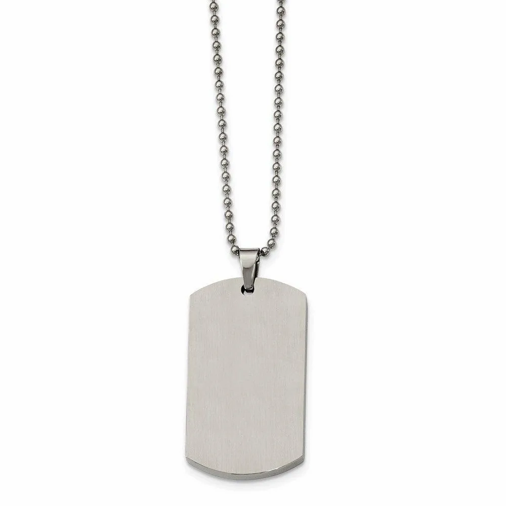 Stainless Steel Brushed &amp; Polished Rounded Edge 4mm Thick Dog Tag Necklace