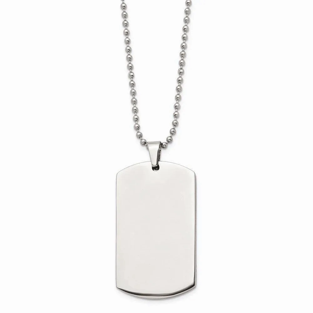 Stainless Steel Brushed &amp; Polished Rounded Edge 4mm Thick Dog Tag Necklace
