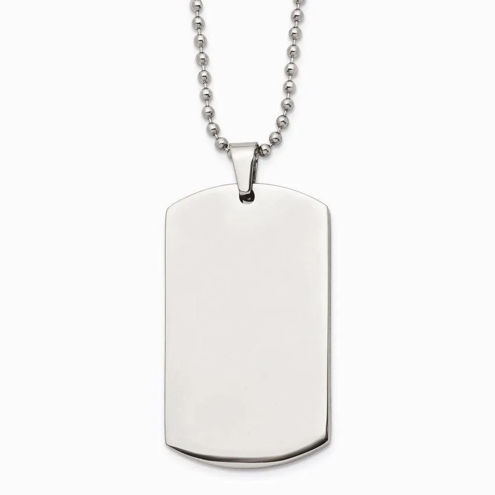 Stainless Steel Brushed &amp; Polished Rounded Edge 4mm Thick Dog Tag Necklace