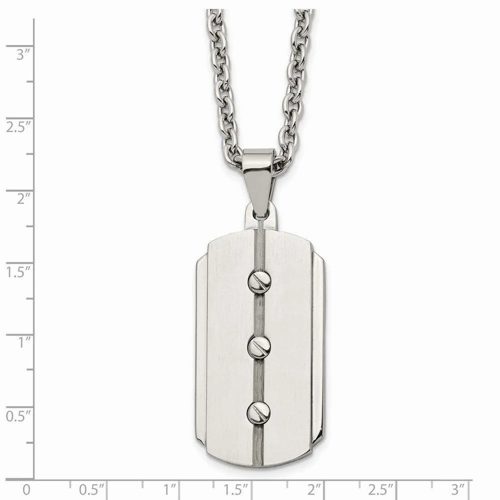 Stainless Steel Brushed and Polished Dog Tag Necklace