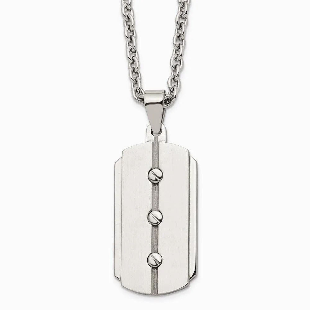 Stainless Steel Brushed and Polished Dog Tag Necklace