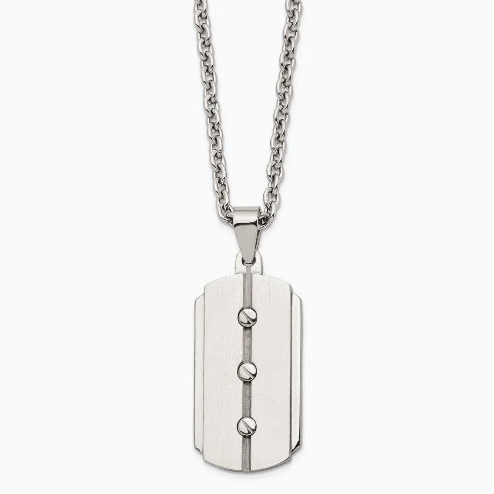 Stainless Steel Brushed and Polished Dog Tag Necklace