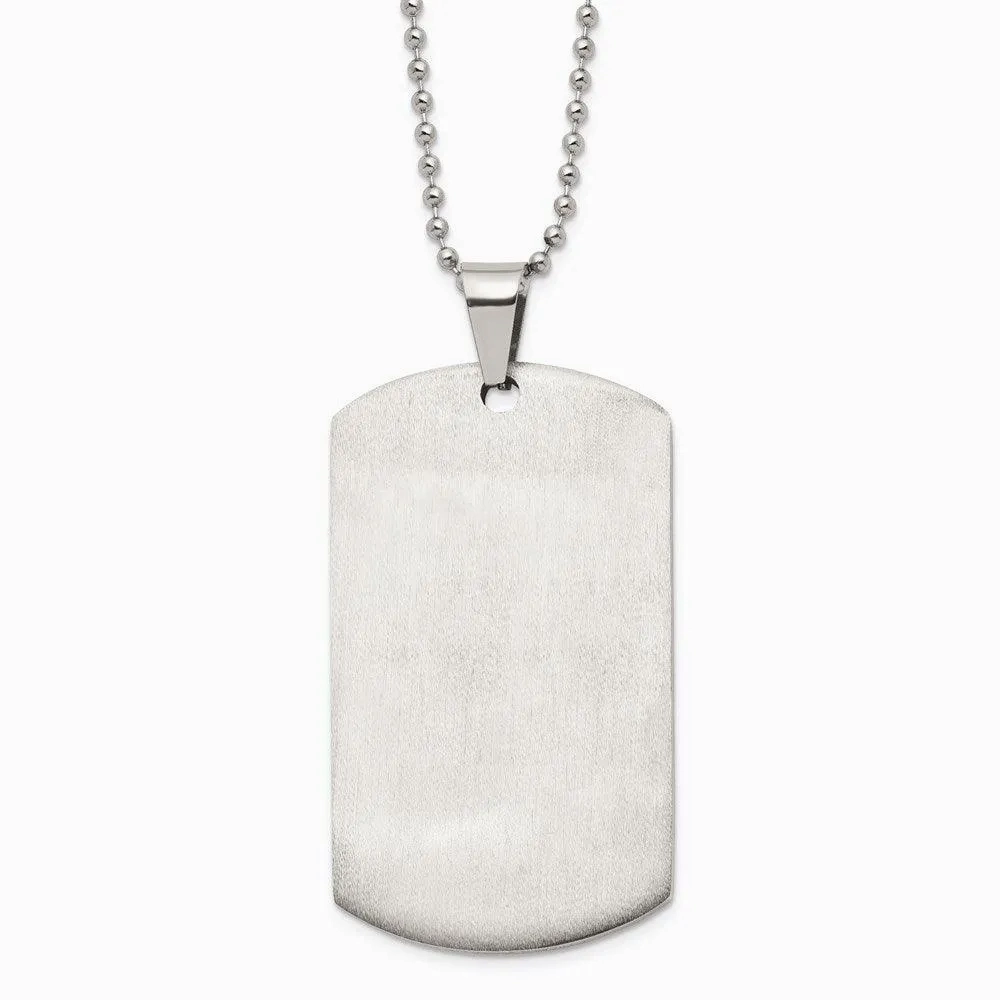 Stainless Steel Brushed and Polished Round Edge XLarge 4mm DogTag Necklace
