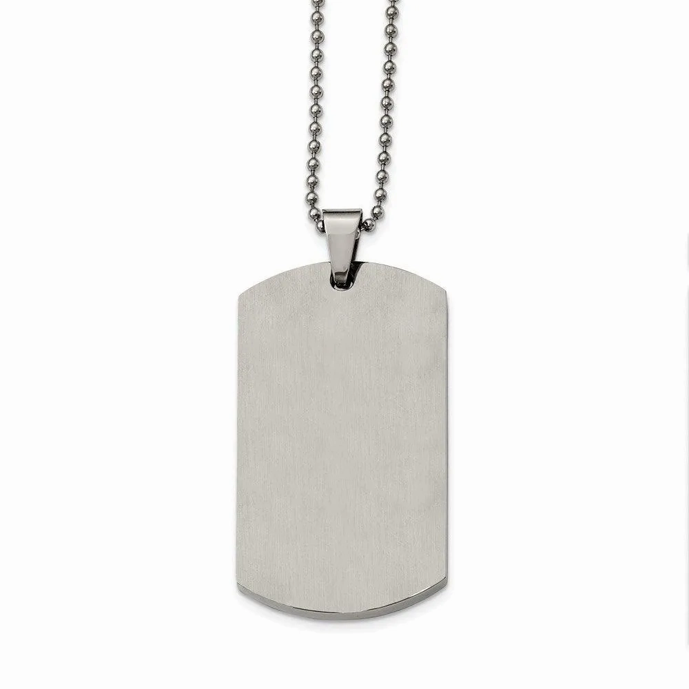 Stainless Steel Brushed and Polished Round Edge XLarge 4mm DogTag Necklace