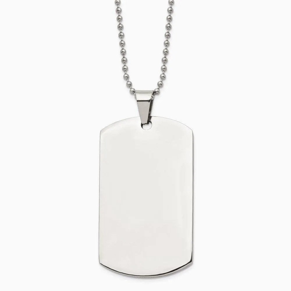 Stainless Steel Brushed and Polished Round Edge XLarge 4mm DogTag Necklace
