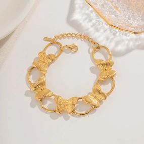 Stainless Steel Butterfly Oval Chain Bracelet 
