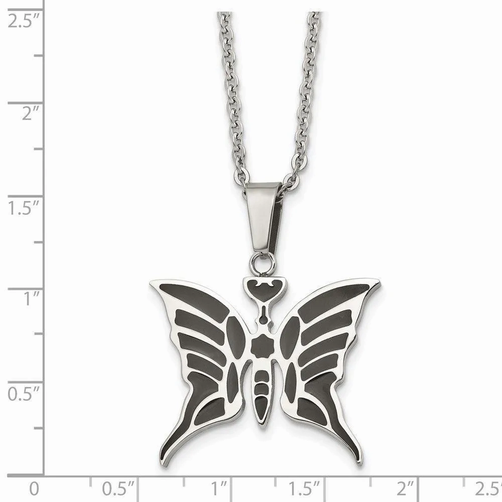 Stainless Steel Butterfly w/Enamel 20in w/ext Necklace