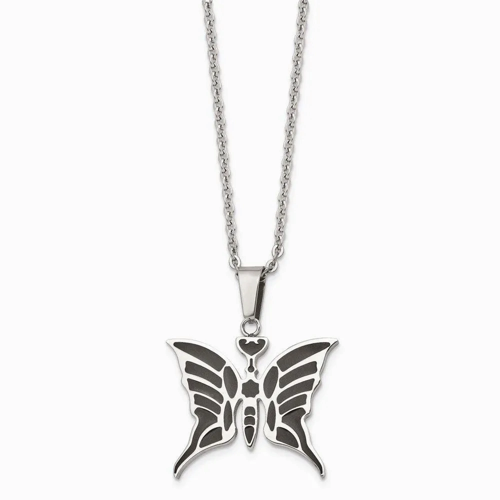 Stainless Steel Butterfly w/Enamel 20in w/ext Necklace