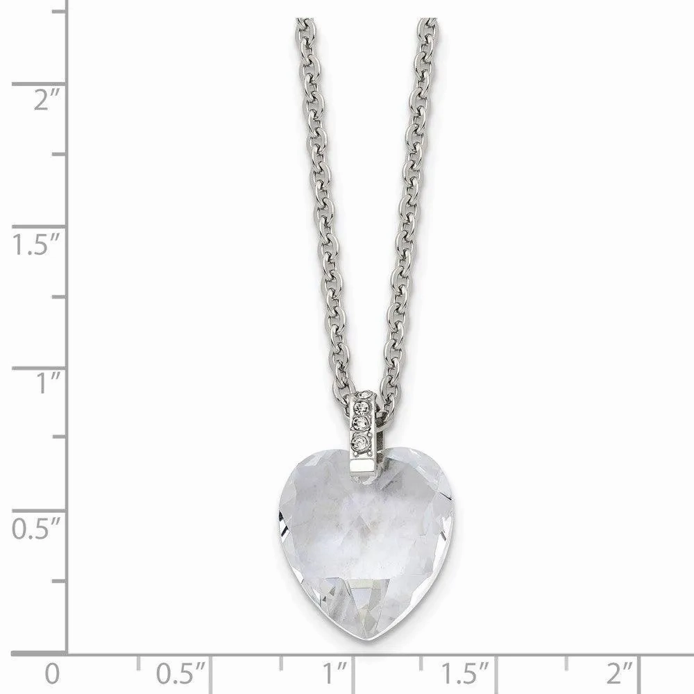 Stainless Steel Crystal Heart &amp; CZs 18in Necklace