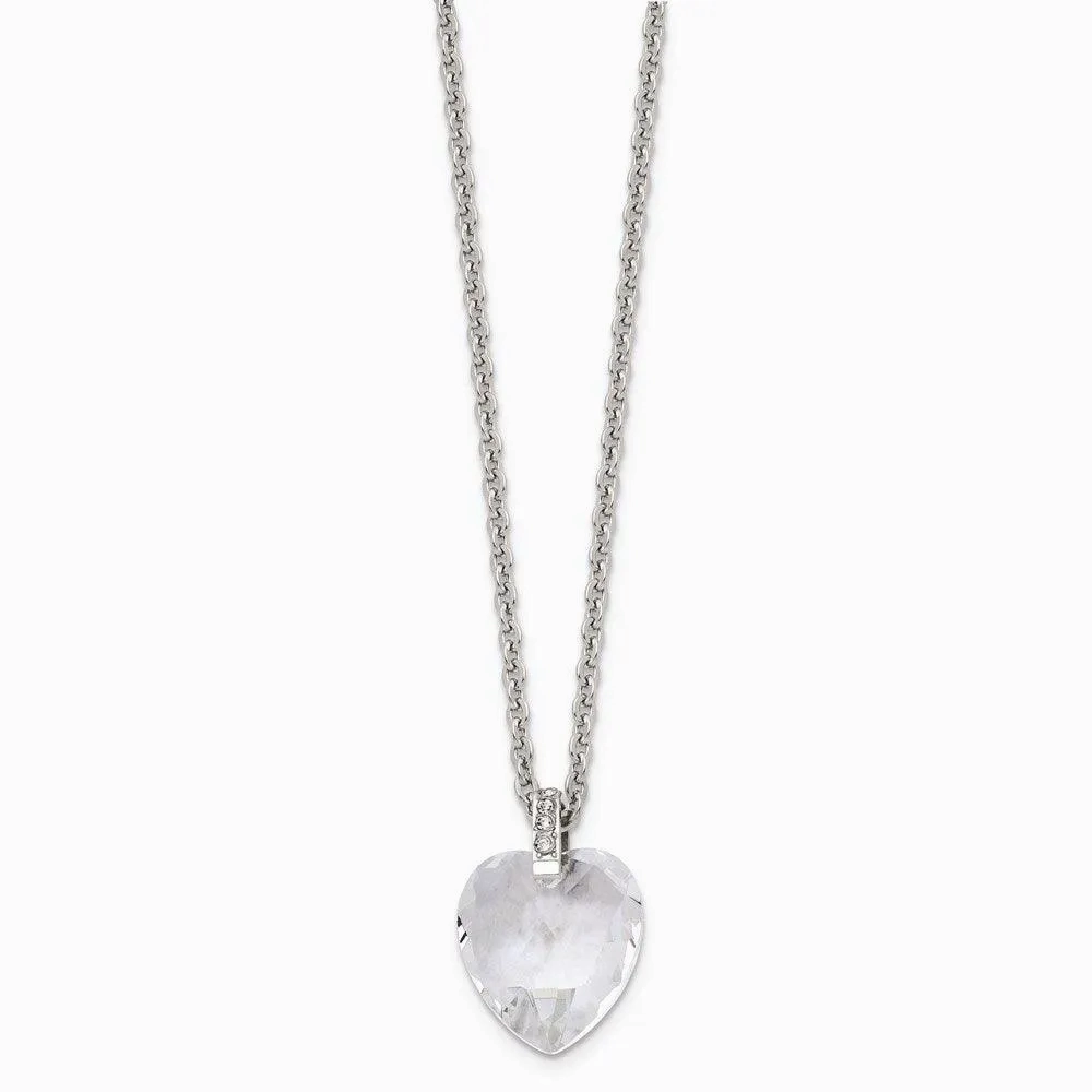 Stainless Steel Crystal Heart &amp; CZs 18in Necklace