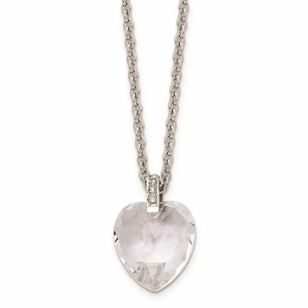 Stainless Steel Crystal Heart &amp; CZs 18in Necklace