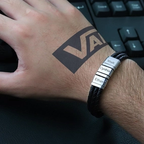 Stainless Steel Leather Woven Bracelet 