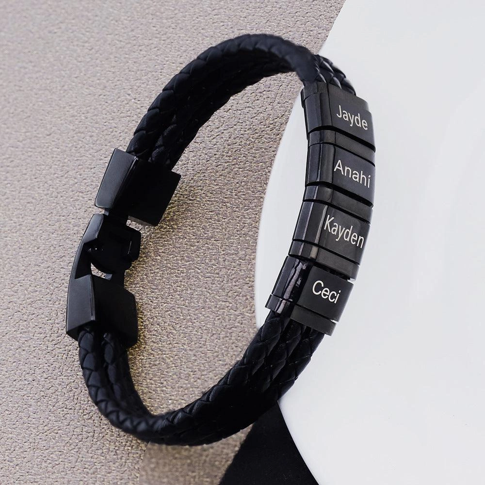 Stainless Steel Leather Woven Bracelet