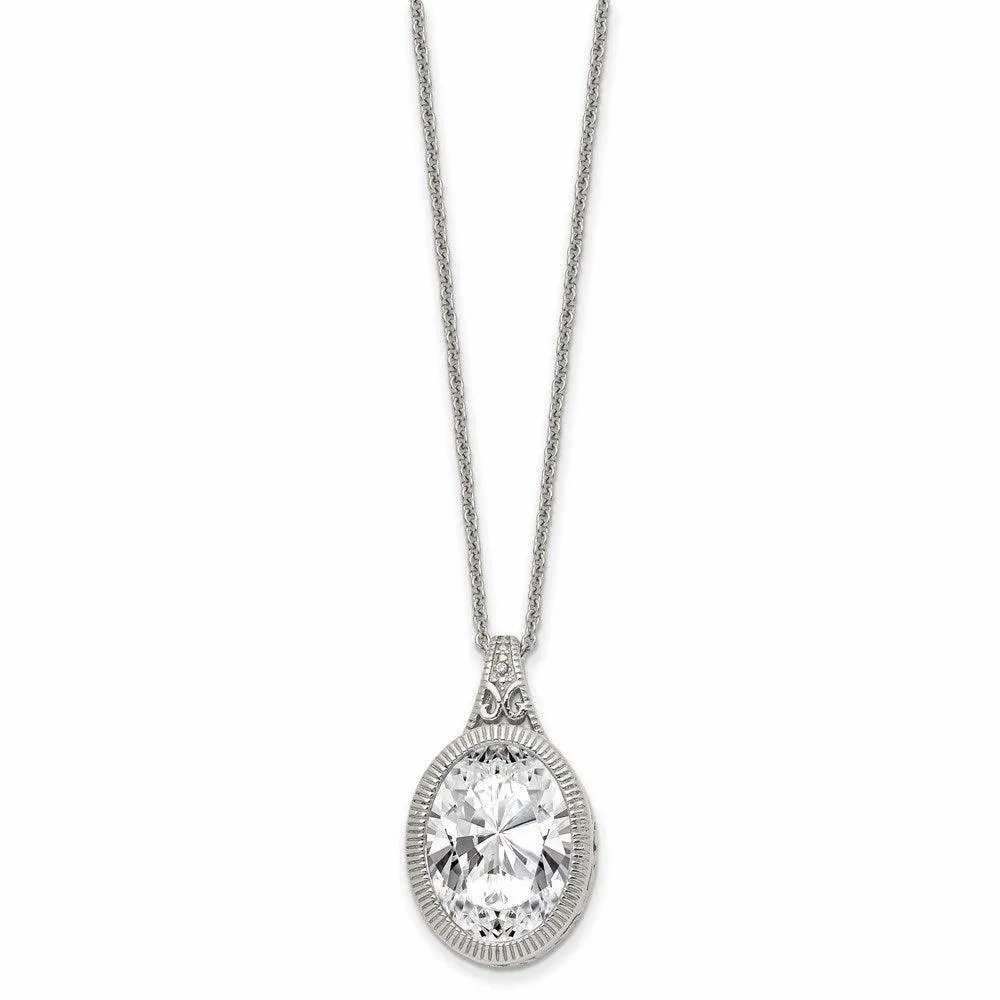 Stainless Steel Oval Crystal Necklace