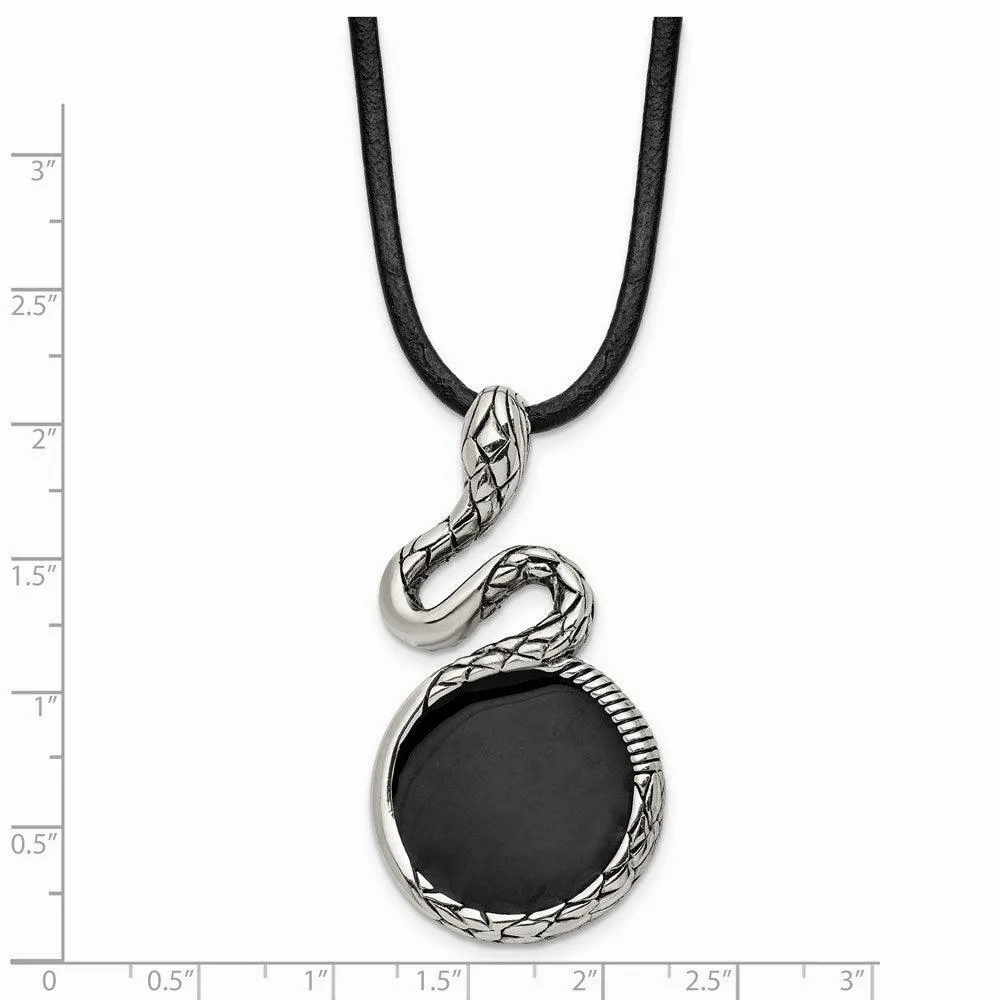 Stainless Steel Polished and Antiqued Enameled Snake Necklace