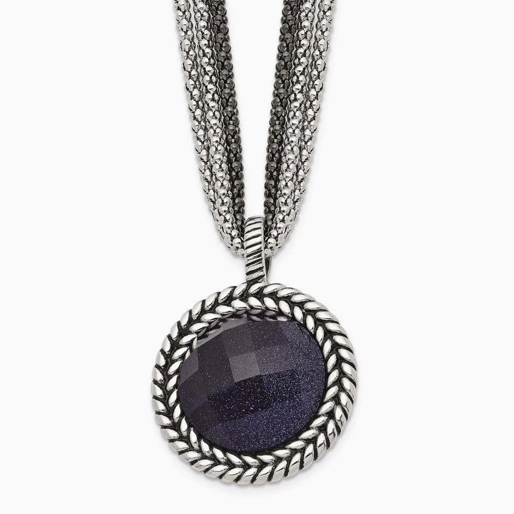 Stainless Steel Polished Blue Sandstone w/2in ext. Reversible Necklace