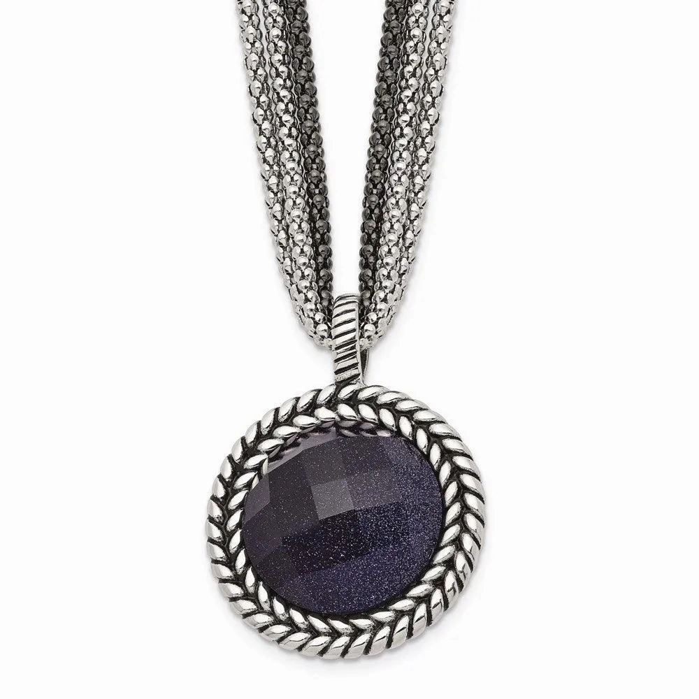 Stainless Steel Polished Blue Sandstone w/2in ext. Reversible Necklace
