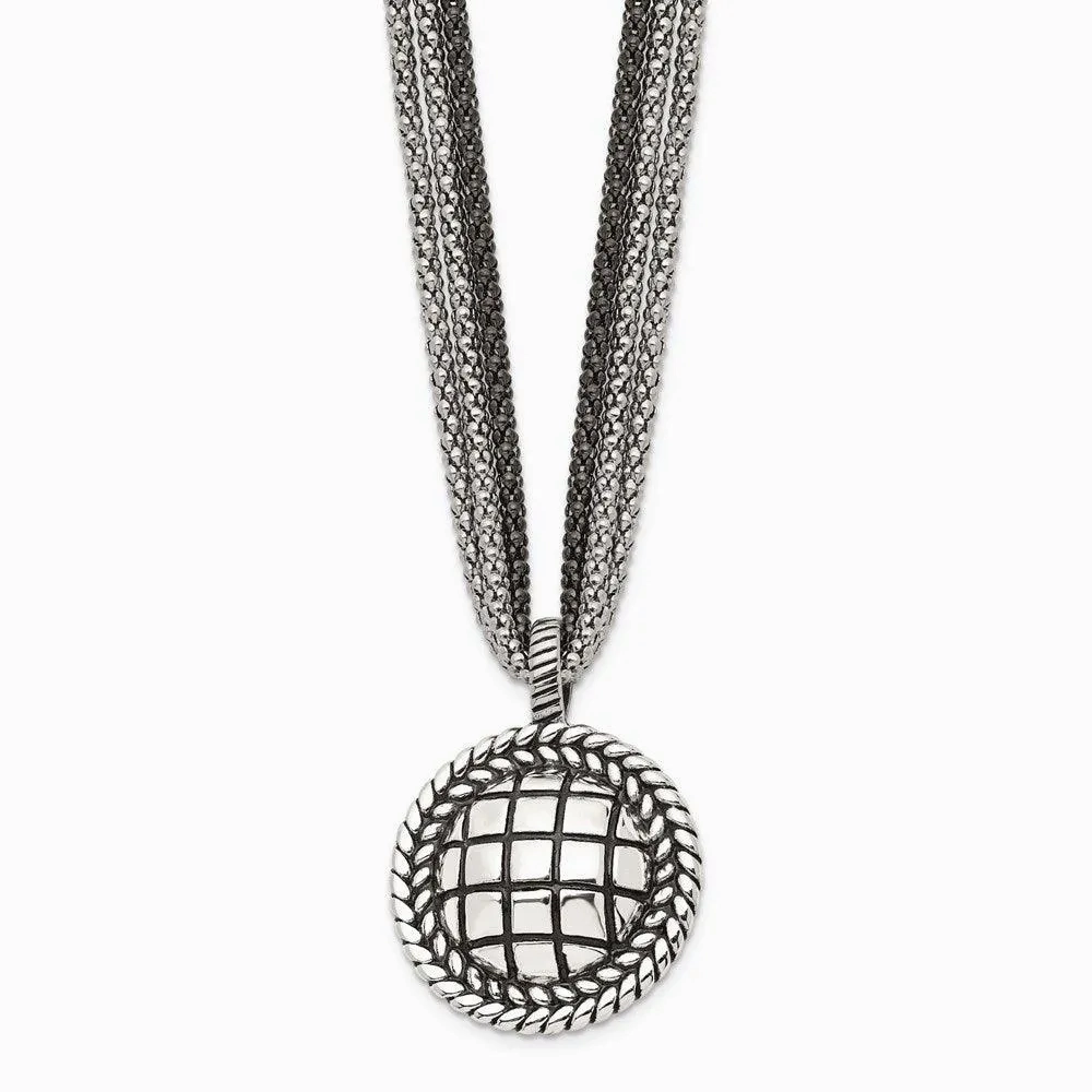 Stainless Steel Polished Blue Sandstone w/2in ext. Reversible Necklace