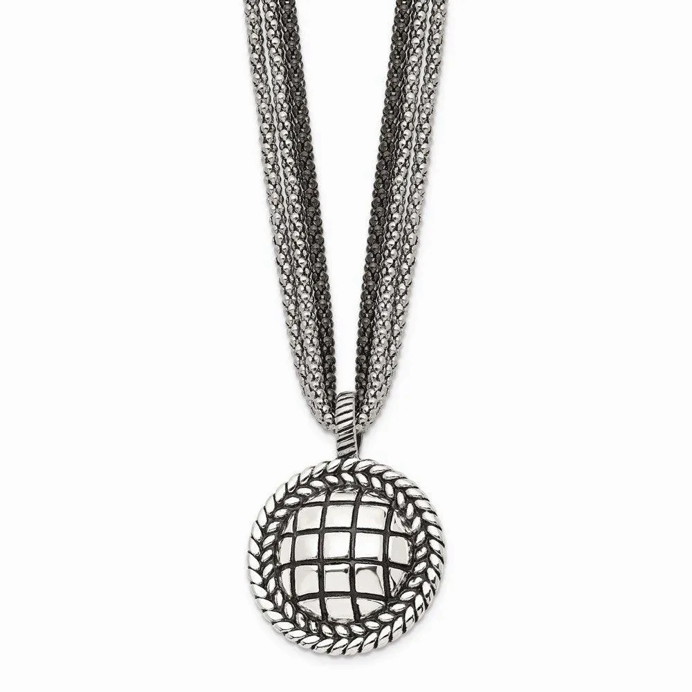 Stainless Steel Polished Blue Sandstone w/2in ext. Reversible Necklace