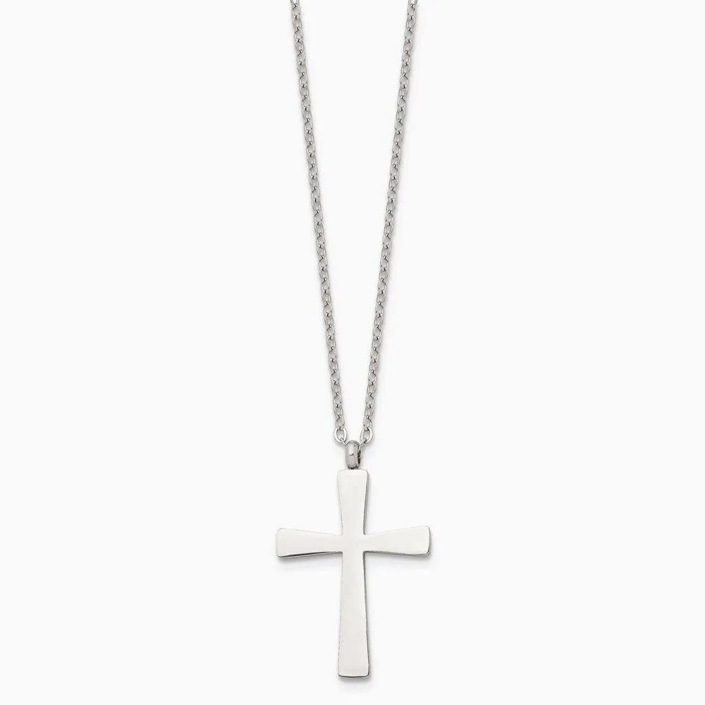 Stainless Steel Polished Cross 18in Necklace