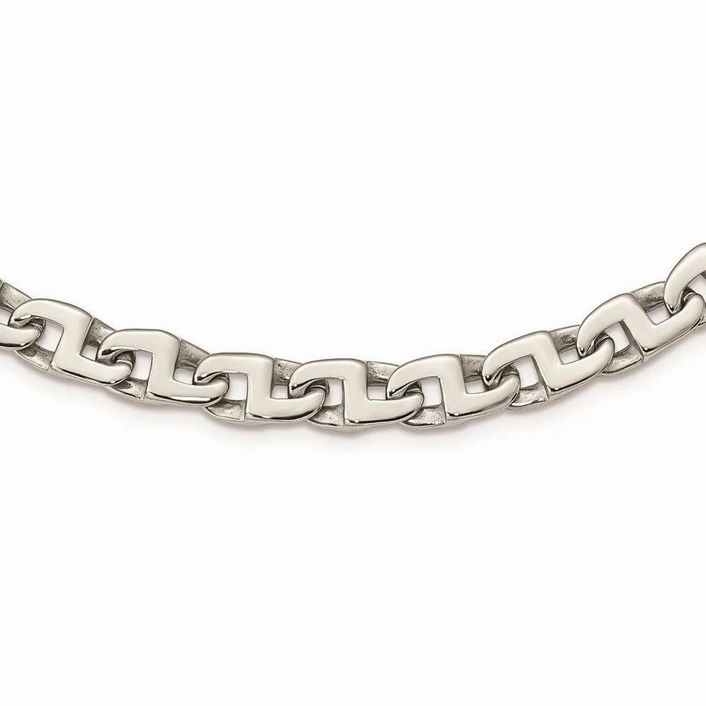 Stainless Steel Polished Fancy Squares Link Necklace