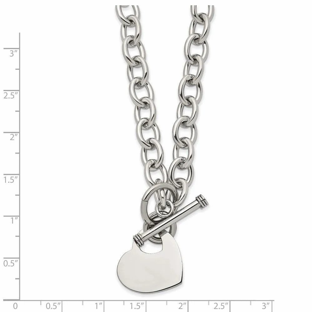 Stainless Steel Polished Heart Toggle Necklace