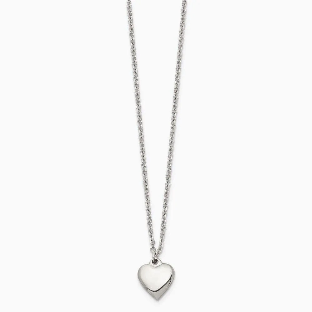Stainless Steel Polished Heart w/1.50in. ext. Necklace